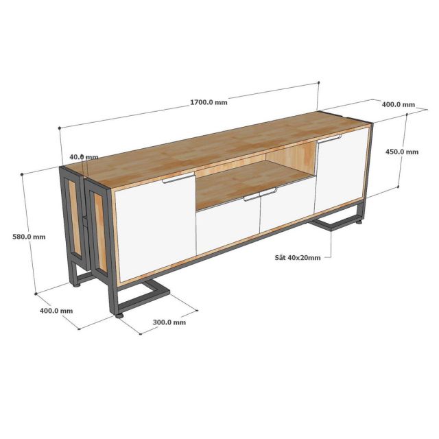 Kệ TV 170x40x60cm gỗ cao su KTV68128
