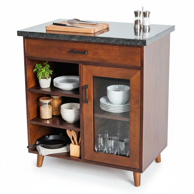 Bàn đảo bếp 80x50x87cm gỗ cao su mặt đá KISL010