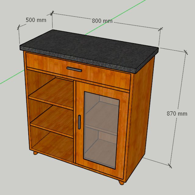 Bàn đảo bếp 80x50x87cm gỗ cao su mặt đá KISL010