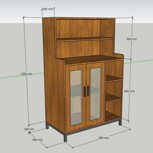 Tủ phòng ăn cửa kính 88x48x130cm gỗ cao su khung chân sắt TPA023