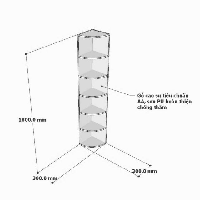 Kệ góc tường 6 tầng 30x30x180cm gỗ cao su KGT68053