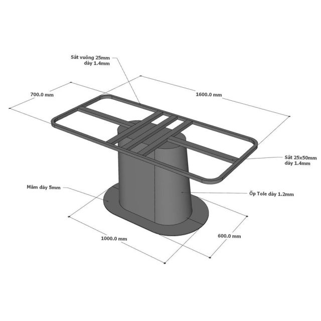 Chân bàn ăn 160x70cm sơn tĩnh điện CHB68103