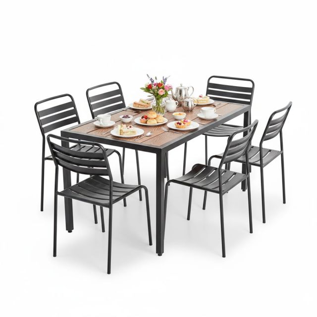 Combo bàn ngoài trời và 6 ghế sắt CBNT023