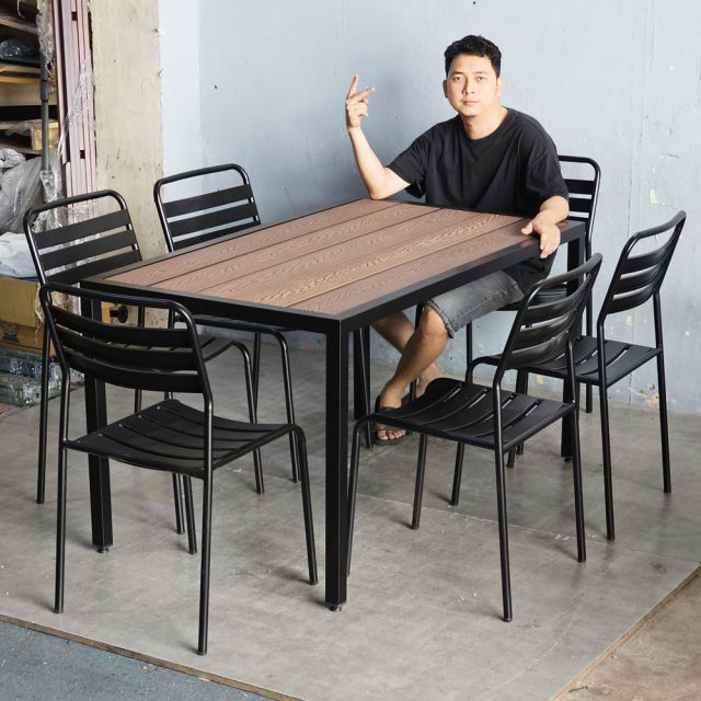 Combo bàn ngoài trời và 6 ghế sắt CBNT023