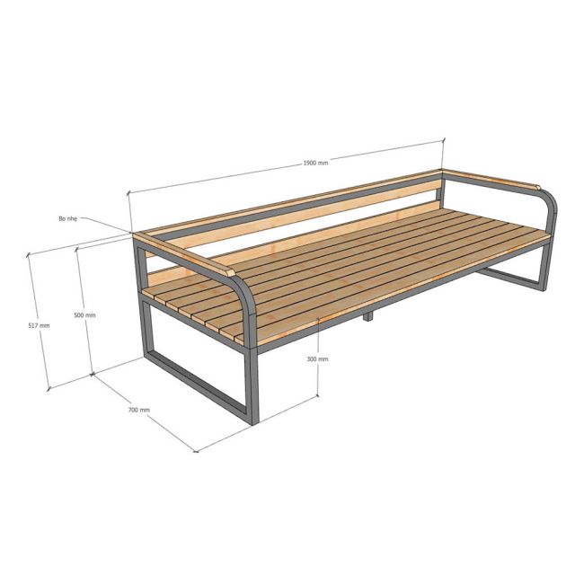 Ghế băng dài 190x70cm gỗ cao su GBD073