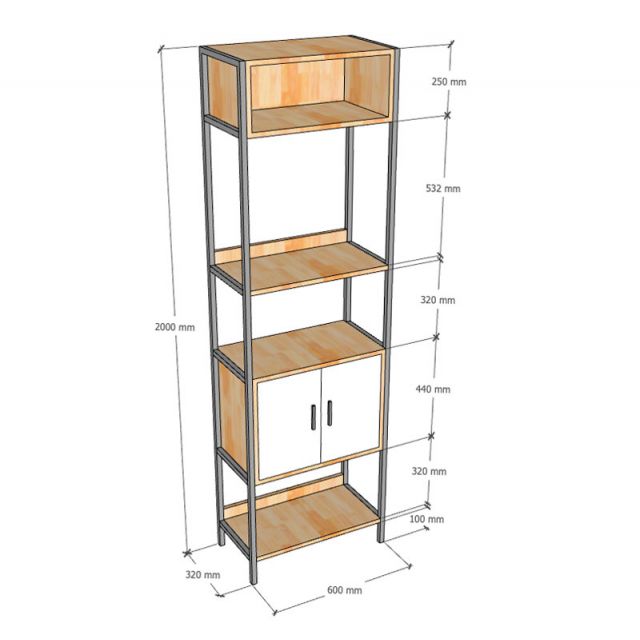 Kệ trang trí 60x32x200cm gỗ cao su KTT68057