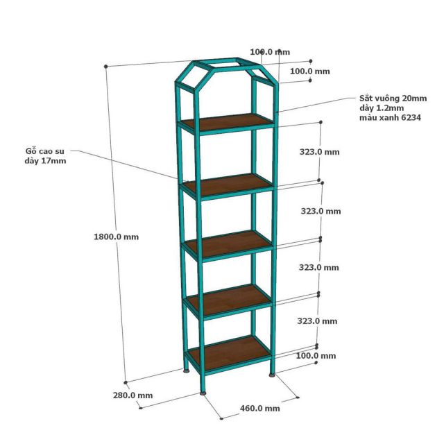 Kệ trang trí 46x28x180cm gỗ cao su KTT68059