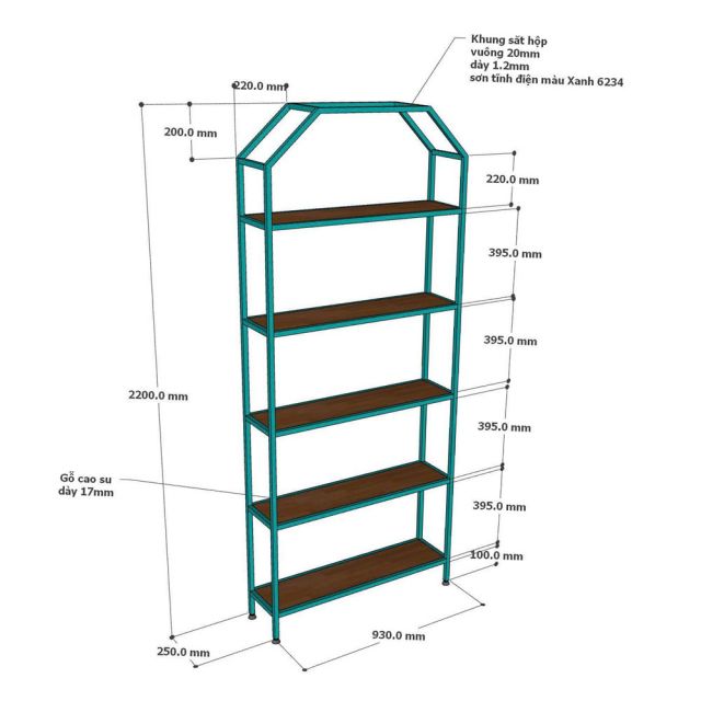 Kệ trang trí 93x25x220cm gỗ cao su KTT68060