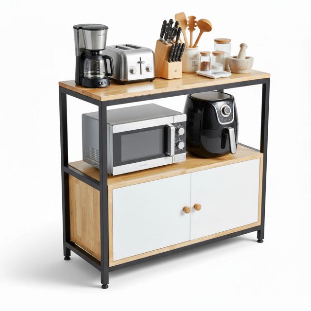 Kệ để lò vi sóng 90x35x81cm gỗ cao su KVS68018