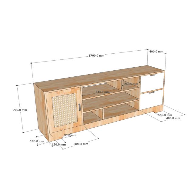 Kệ tủ TV 170x40x81cm gỗ cao su KTV68130