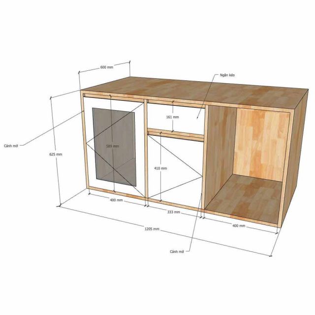 Tủ trang trí nhiều hộc 120x60x62cm gỗ cao su KTB68254