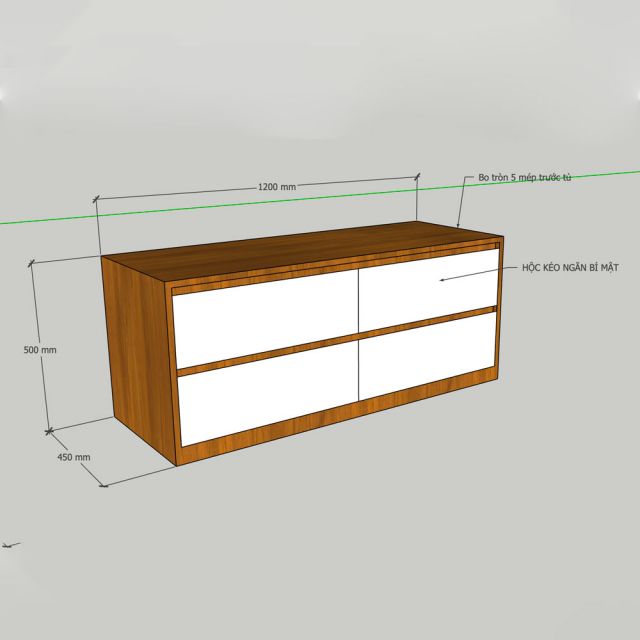 Tủ đồ có ngăn giấu tiền 120x45x50cm gỗ cao su TCN68089