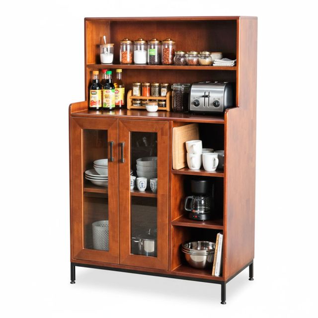 Tủ phòng ăn cửa kính 88x48x130cm gỗ cao su khung chân sắt TPA023