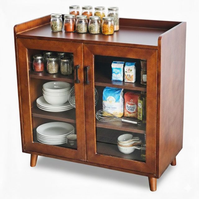 Tủ để đồ cửa kính 90x45x80cm gỗ cao su KTB68245