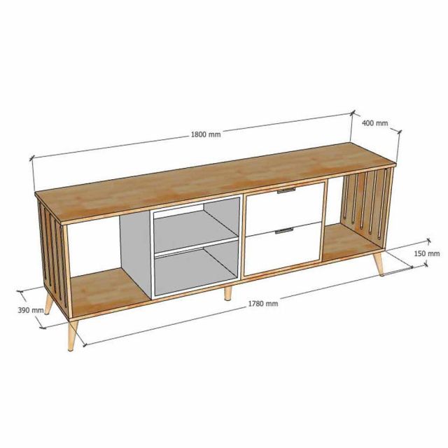Kệ tivi HAPI 180x39cm gỗ cao su KTV68133