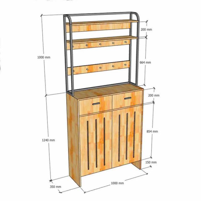 Kệ tủ để giày dép 100x35x224cm gỗ cao su khung sắt KG68114
