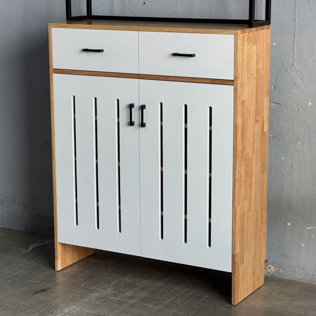 Kệ tủ để giày dép 100x35x224cm gỗ cao su khung sắt KG68114