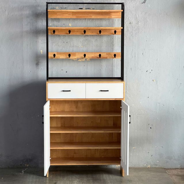 Kệ tủ để giày dép 100x35x224cm gỗ cao su khung sắt KG68114