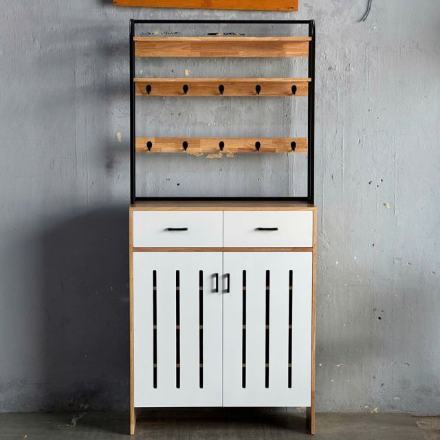 Kệ tủ để giày dép 100x35x224cm gỗ cao su khung sắt KG68114