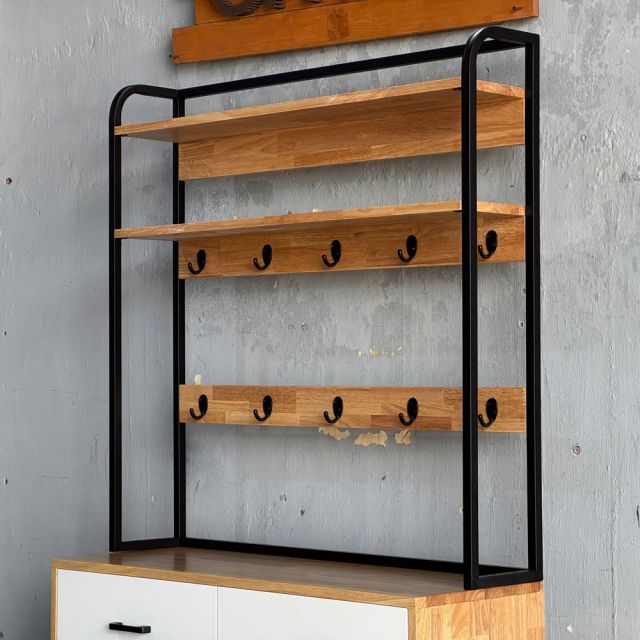 Kệ tủ để giày dép 100x35x224cm gỗ cao su khung sắt KG68114