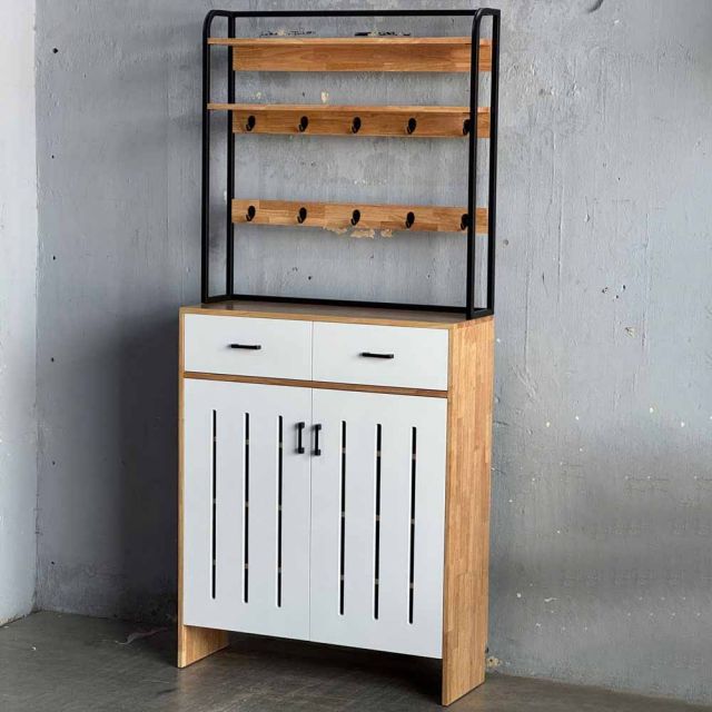 Kệ tủ để giày dép 100x35x224cm gỗ cao su khung sắt KG68114