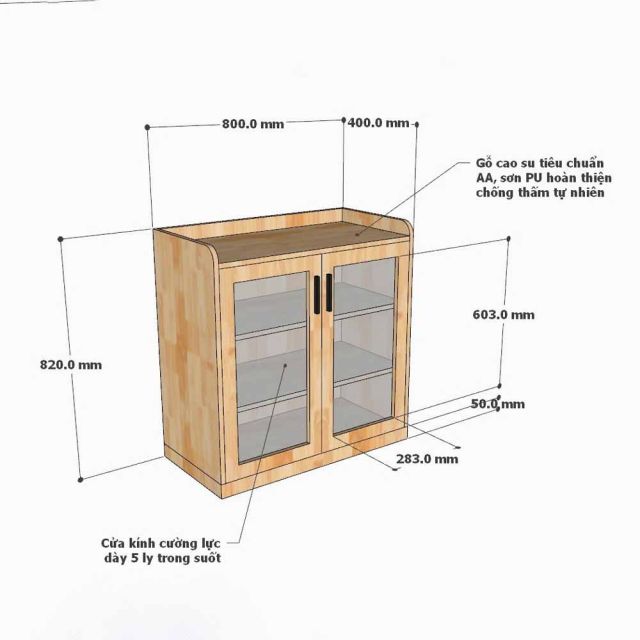 Tủ phòng ăn cửa kính 80x40x82cm gỗ cao su TPA021