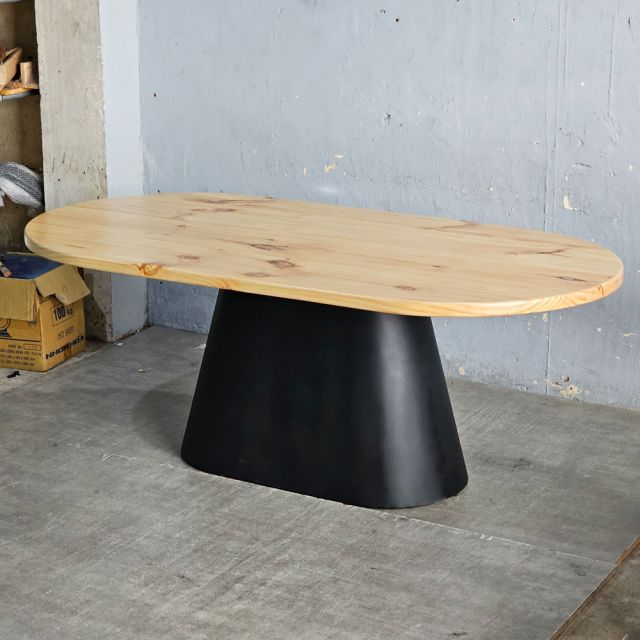 Combo bàn ăn Oval gỗ thông 200x100cm và 8 ghế PLC BBA230