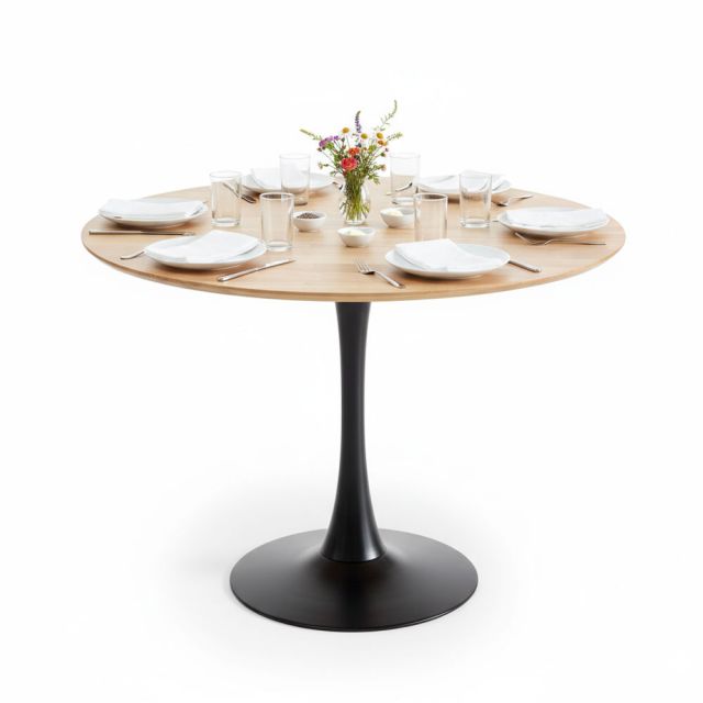 Bàn ăn tròn 100x100cm gỗ cao su chân Tulip BA68307