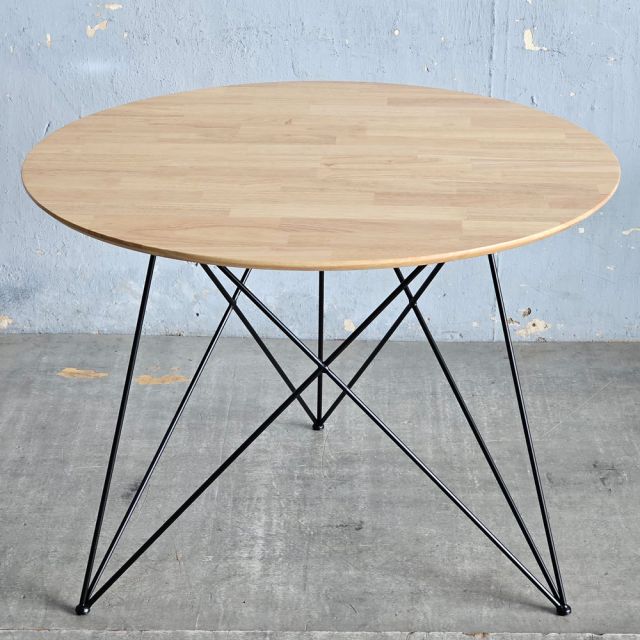 Bàn ăn tròn 100cm gỗ cao su chân sắt Hairpin BA68308