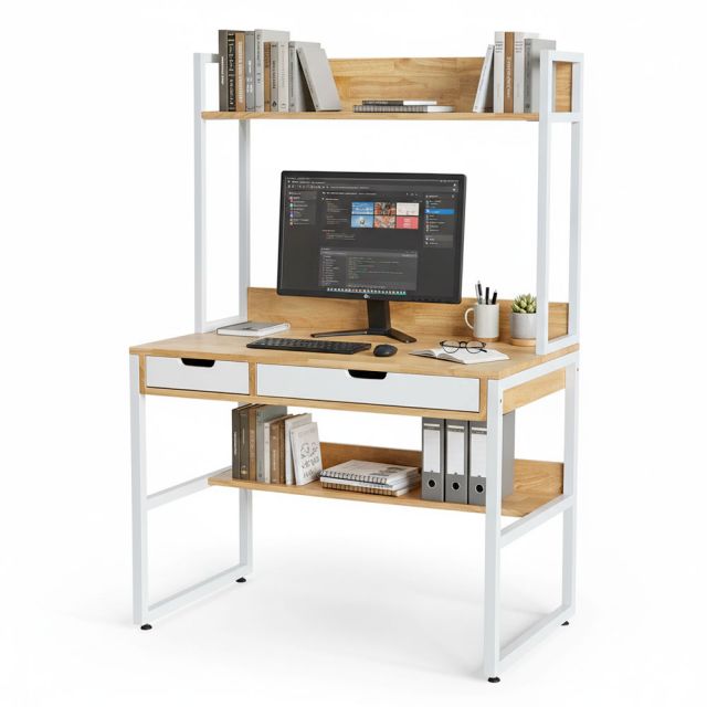 Bàn làm việc liền kệ 100x60x150cm gỗ cao su FD68086