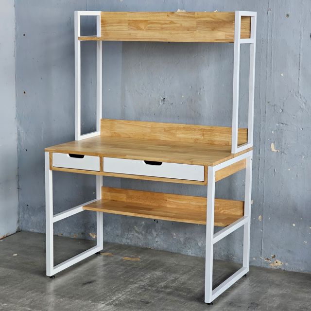 Bàn làm việc liền kệ 100x60x150cm gỗ cao su FD68086