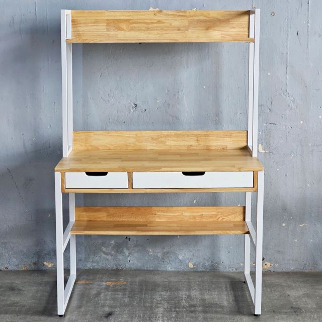 Bàn làm việc liền kệ 100x60x150cm gỗ cao su FD68086