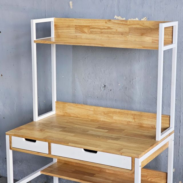 Bàn làm việc liền kệ 100x60x150cm gỗ cao su FD68086