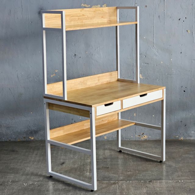 Bàn làm việc liền kệ 100x60x150cm gỗ cao su FD68086