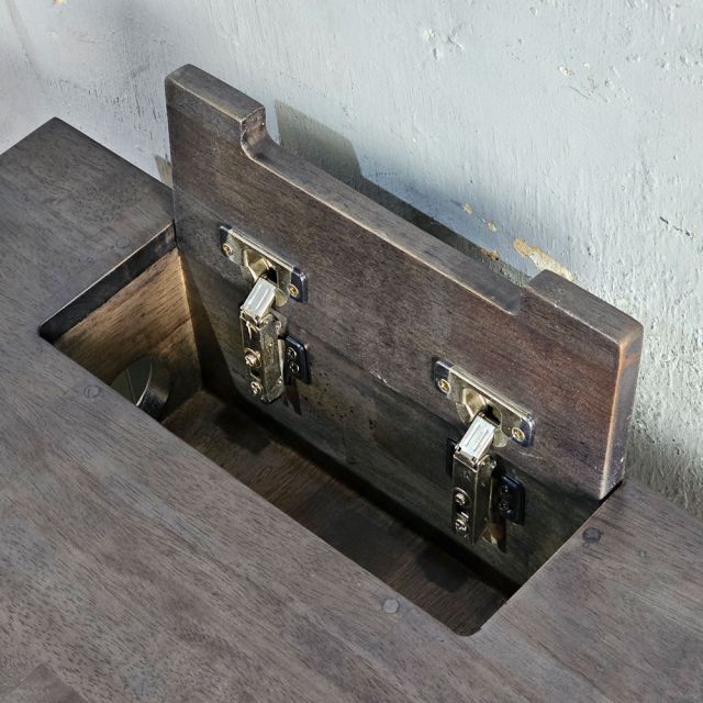 Bàn làm việc có hộp điện 160x60cm gỗ cao su chân sắt Hệ Rectang HBRT127