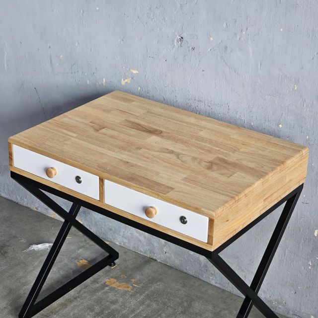 Bàn trang điểm 80x55cm gỗ cao su chân sắt hệ X BTD68082
