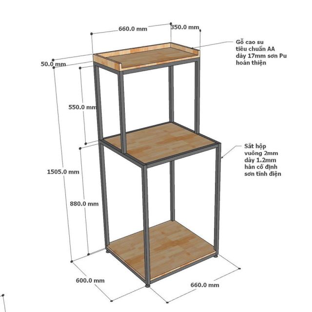 Kệ để máy rửa chén 66x60x150cm gỗ cao su KMRC003