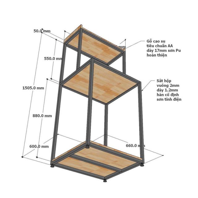 Kệ để máy rửa chén 66x60x150cm gỗ cao su KMRC003
