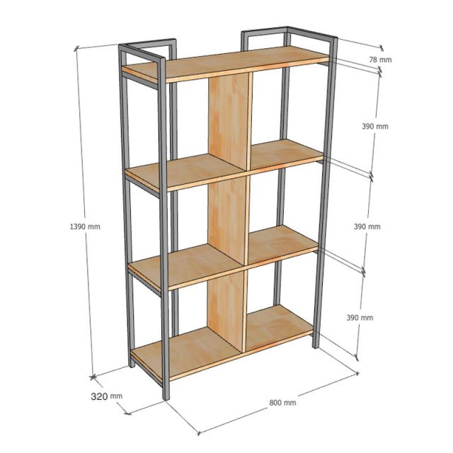 Kệ sách 4 tầng 80x32x140cm gỗ cao su KS68361