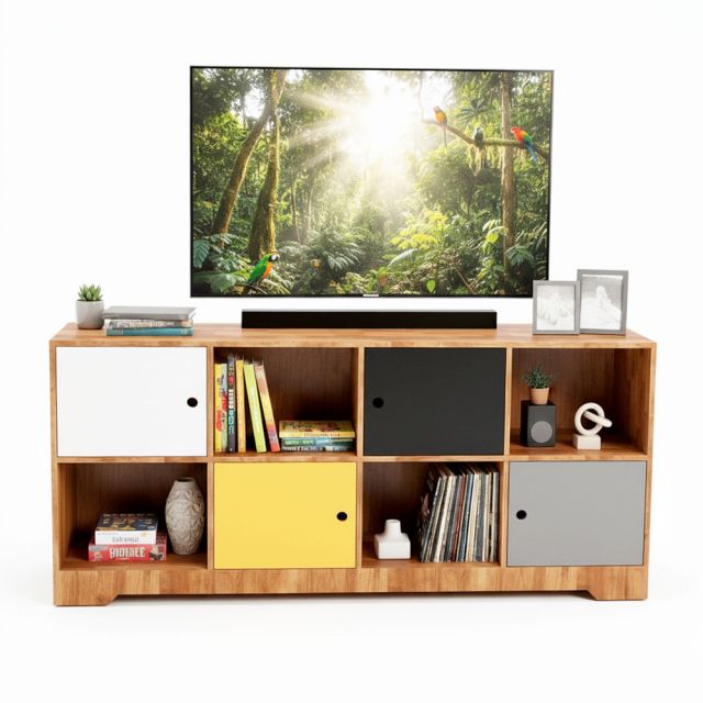 Kệ tivi phòng ngủ kết hợp kệ đồ chơi cho bé gỗ cao su KTV68134