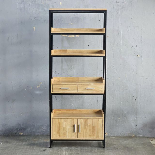 Kệ sách có ngăn tủ 74x35x182(cm) gỗ cao su khung sắt KS68120