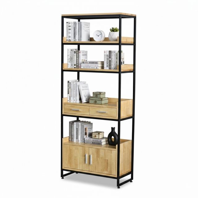 Kệ sách có ngăn tủ 74x35x182(cm) gỗ cao su khung sắt KS68120