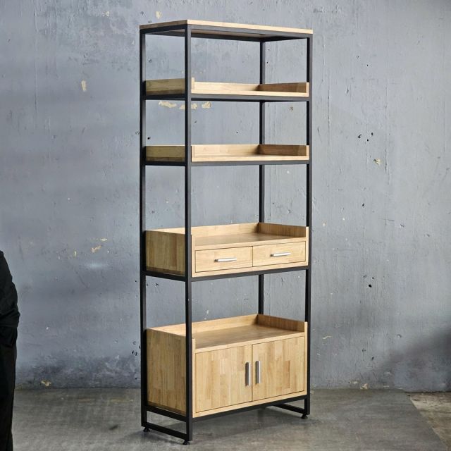 Kệ sách có ngăn tủ 74x35x182(cm) gỗ cao su khung sắt KS68120