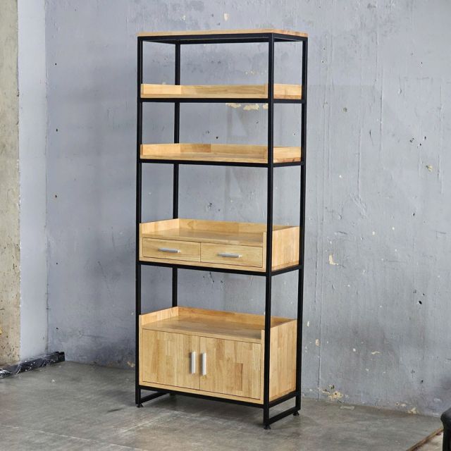 Kệ sách có ngăn tủ 74x35x182(cm) gỗ cao su khung sắt KS68120