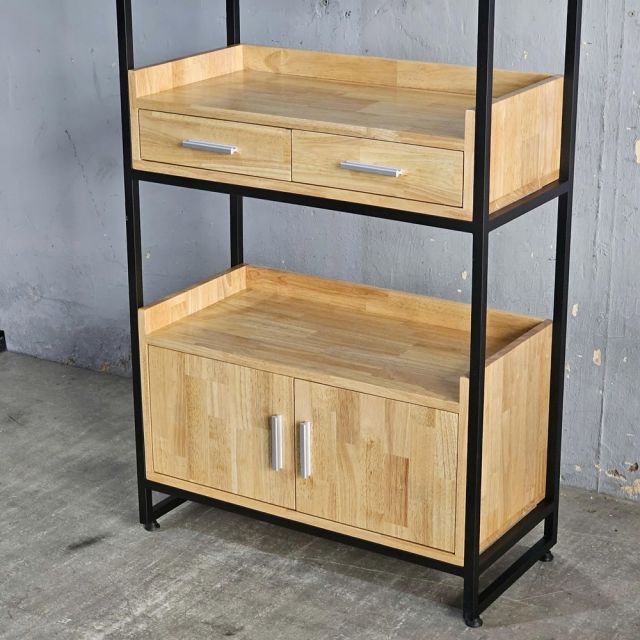 Kệ sách có ngăn tủ 74x35x182(cm) gỗ cao su khung sắt KS68120