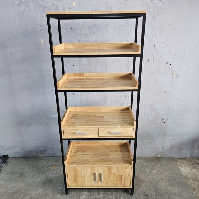 Kệ sách có ngăn tủ 74x35x182(cm) gỗ cao su khung sắt KS68120