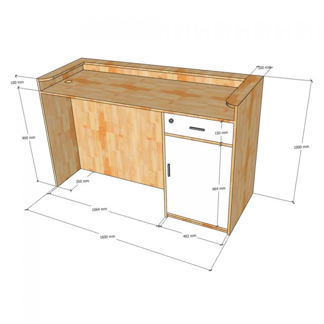 Quầy tính tiền 160x60x100cm gỗ cao su BLT68030