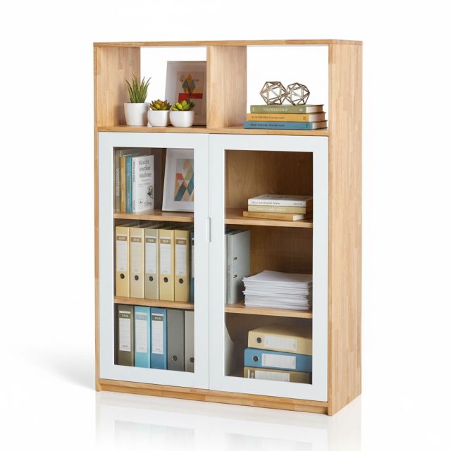 Tủ hồ sơ cửa kính 100x40x140cm gỗ cao su THS68095