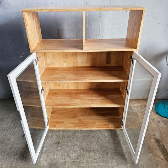 Tủ hồ sơ cửa kính 100x40x140cm gỗ cao su THS68095