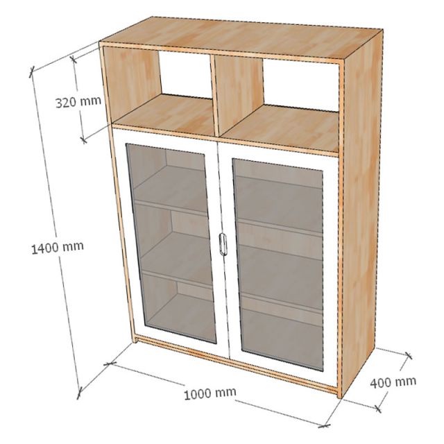Tủ hồ sơ cửa kính 100x40x140cm gỗ cao su THS68095